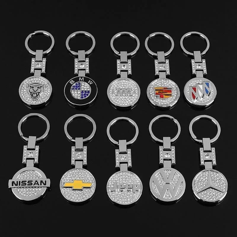 Double - Sided Car Emblem Metal Keychain Jewelry Pendant Diamond Embedded Auto Brand Key Ring for Mercedes BMW Volkswagen - Sahin Orginals